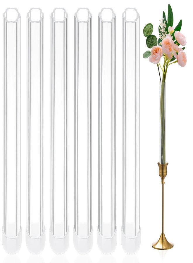 Ninehaoou 6 Pack 7.9" Bud Vase Taper Candle Holder's Acrylic Bud Flower Vase Designed Specially for Taper Candle for Tablescapes Centerpieces Weddings and Home Decorations(Plum Blossom Pattern) - Image 1